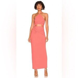 Hallie Twist-front Midi Dress in Rib-knit Jersey in Watermelon Pink